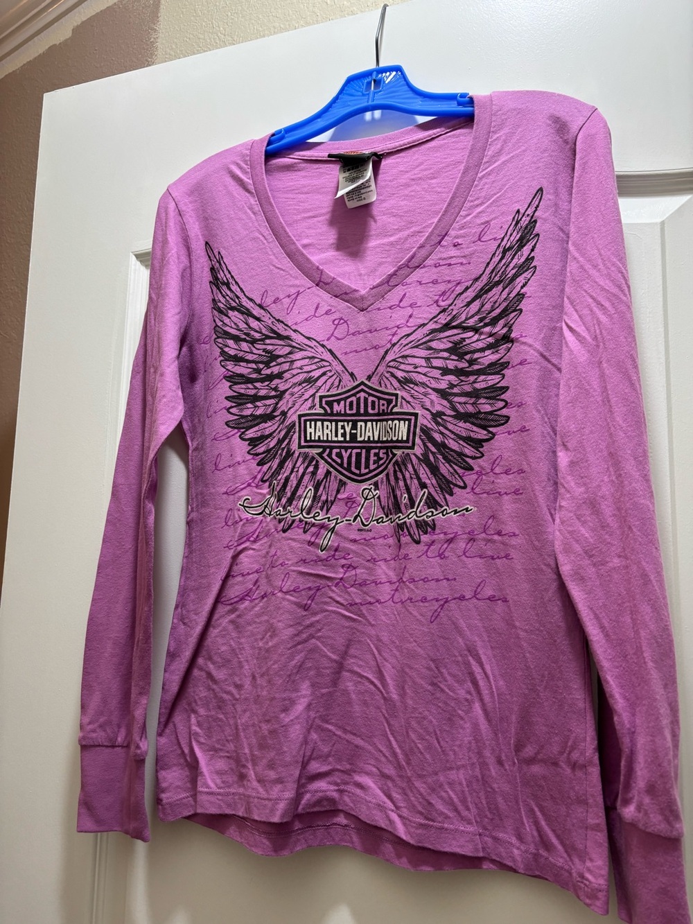Harley-Davidson Women's Purple V-Neck Long Sleeve Top with Winged Logo